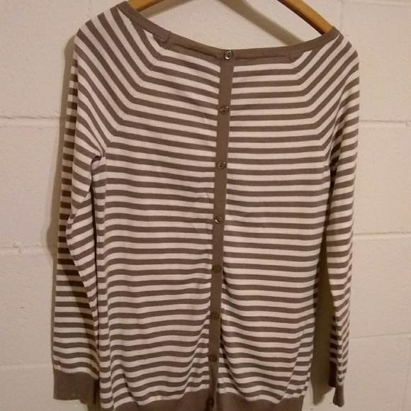Ann Taylor Loft Faux Button Back Sweater Striped - Picture 5 of 5